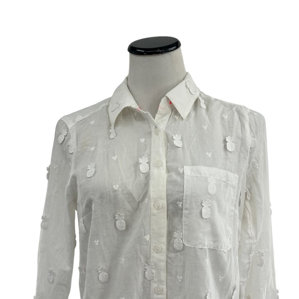Anthropologie Maeve White Embroidered Pineapple Button Down Blouse 6 - Picture 5 of 12